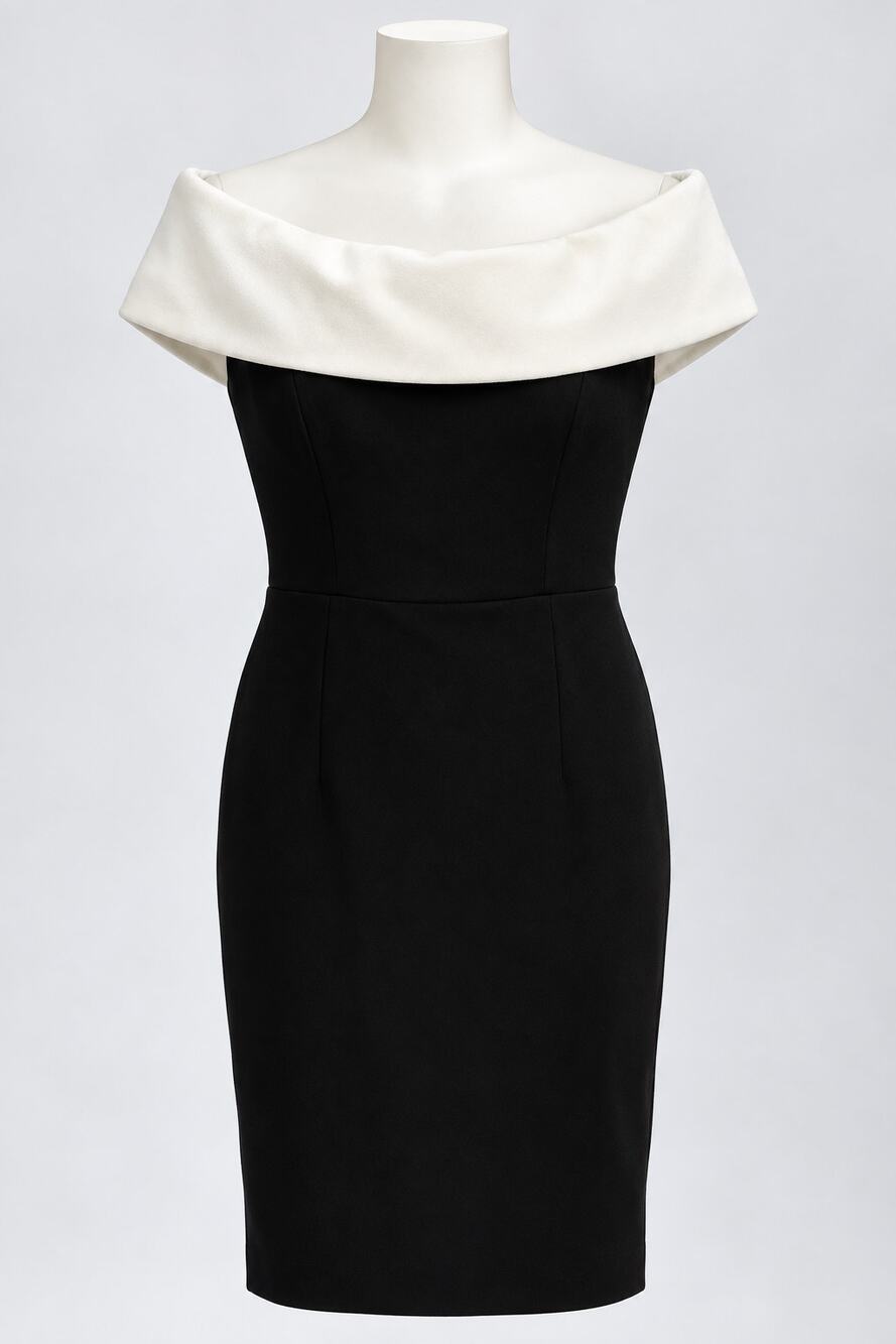 Calvin Klein Black White Off Shoulder Sheath Cocktail Party Dress Womens 10 NWT